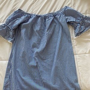 blue and white striped dress